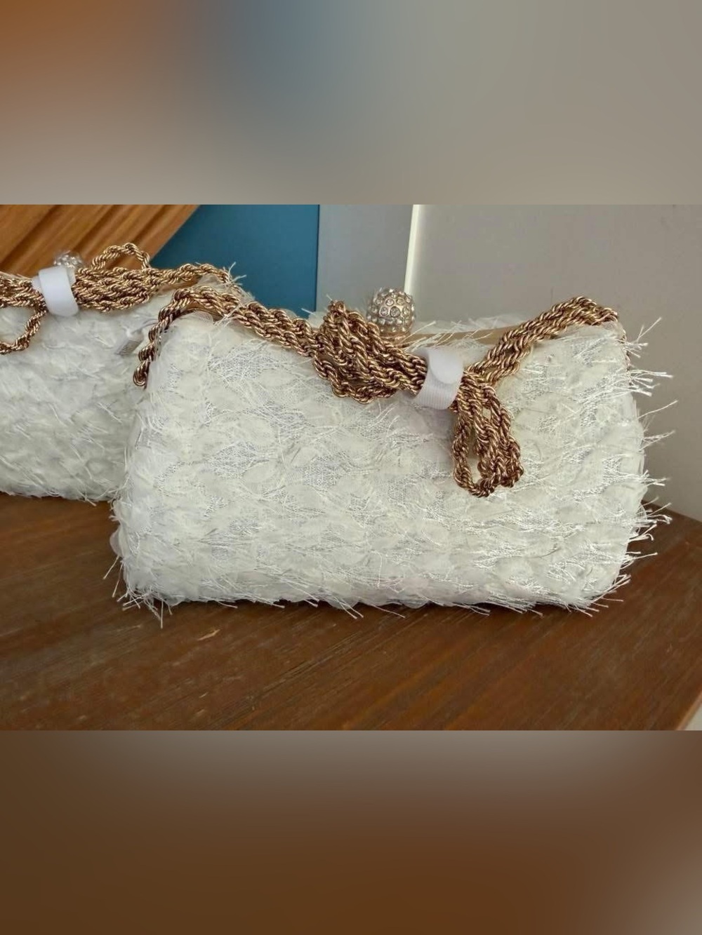 Urban Expressions White Textured Clutch with Gold-Tone Rope Strap